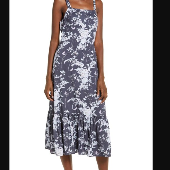 PAIGE Tolucah Floral Print Tie Shoulder Sundress Blue - Picture 4 of 8